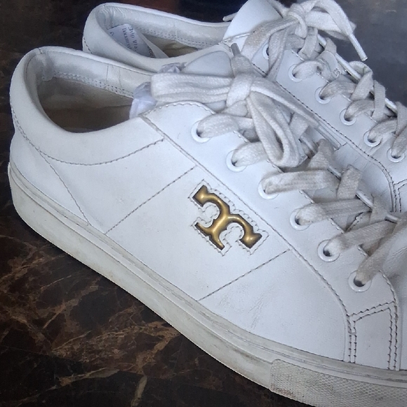 Tory Burch Women's White and Gold Sneakers - Picture 3 of 5